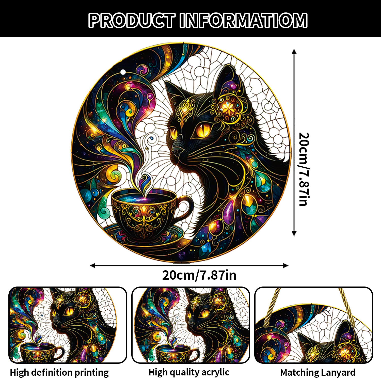 70g Weight pendant Home Textiles & Decor Type 1 Piece Quantity Indoor, Daily Occasion Acrylic Material Halloween Festival Moon, Cat Pattern Cute Style Handmade Craft Halloween Cute Moon Cat Acrylic Pendant 2