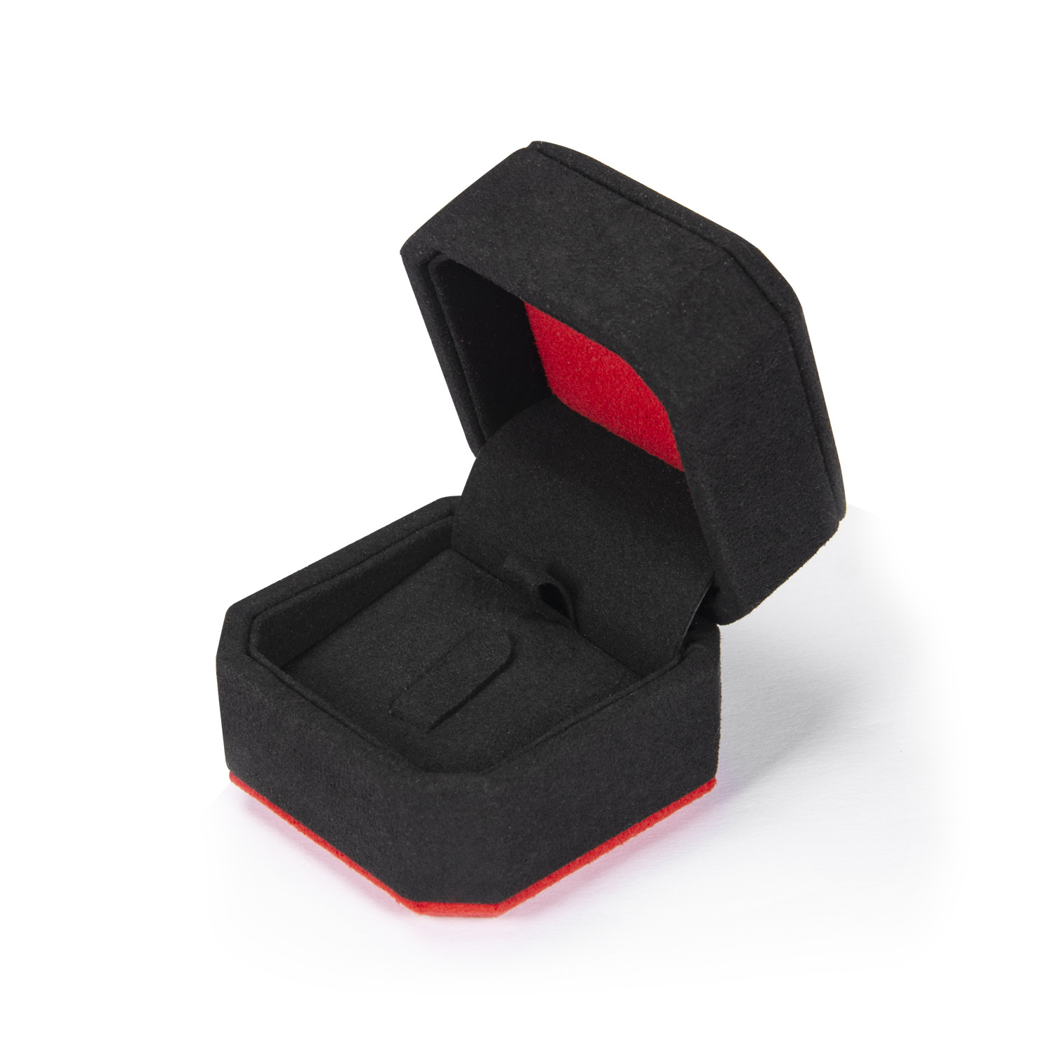 Descuento de fábrica precio al por mayor embalaje de joyería de lujo de alta gama negro rojo microfibra octogonal joyería pulsera collar anillo de bodas caja