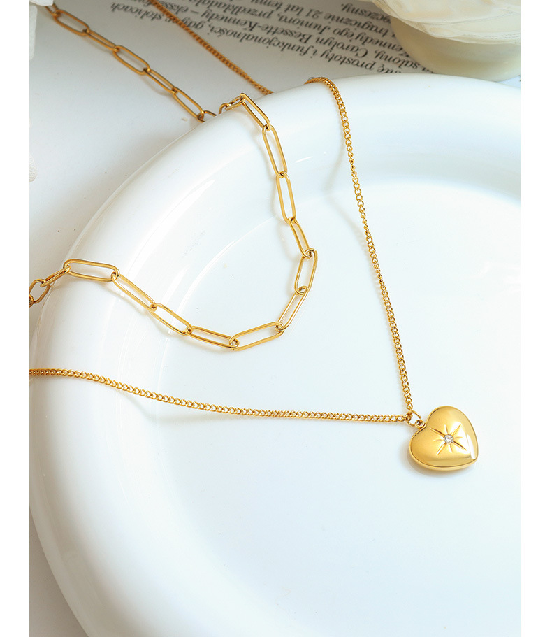 Simple Style Heart Shape Titanium Steel Plating Zircon Pendant Necklace 1 Piece