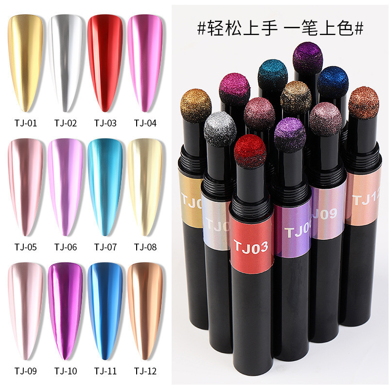 Cross-Border Hot-Selling Nail Art Air Cushion Magic Pen, Non-Shedding Powder Mirror Pen, Solid Titanium Powder, Magic Mirror Powder, New Small Order Wholesale Cross-Border Hot-Selling Nail Art Air Cushion Magic Pen, Non-Shedding Powder Mirror Pen, Solid Titanium Powder, Magic Mirror Powder, New Small Order Wholesale