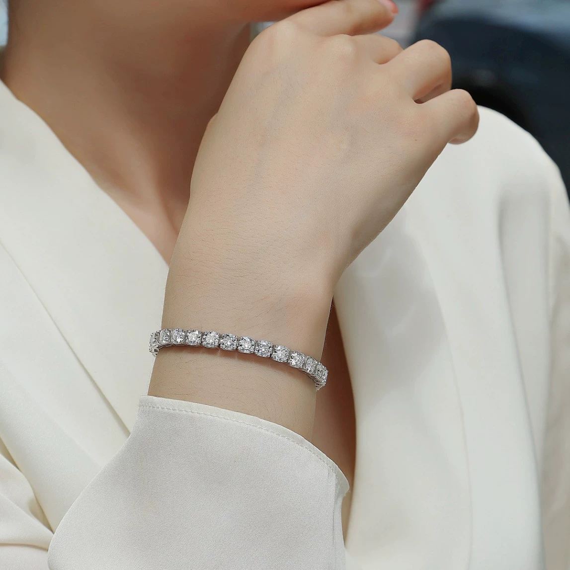 Теннисная bracelet из натурального камня, образец серебро 925, образец золота 750, европейский стиль