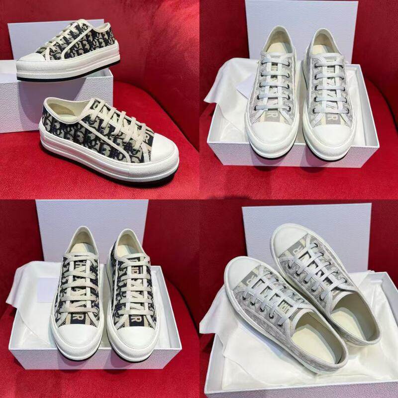 Ding version 25 new d thick-soled embroidered canvas shoes women's loose cream height 5cm casual sneaker men's couples