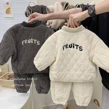 宝宝冬季夹棉保暖套装韩版童装男童女童洋气加厚家居服儿童两件套