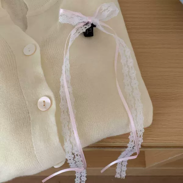 6055 Pure Desire White Lace Ribbon Hairpin-Pink