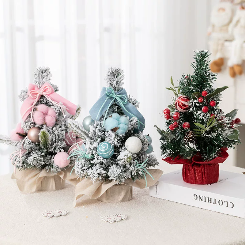 Mini Christmas tree MB‑22B01N XL23B05N, tabletop 30–40 cm, flocked branches, optional lights
