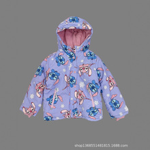 跨境外贸童装出口欧美原单女中小童连帽加绒棉衣外套上衣冬装长袖