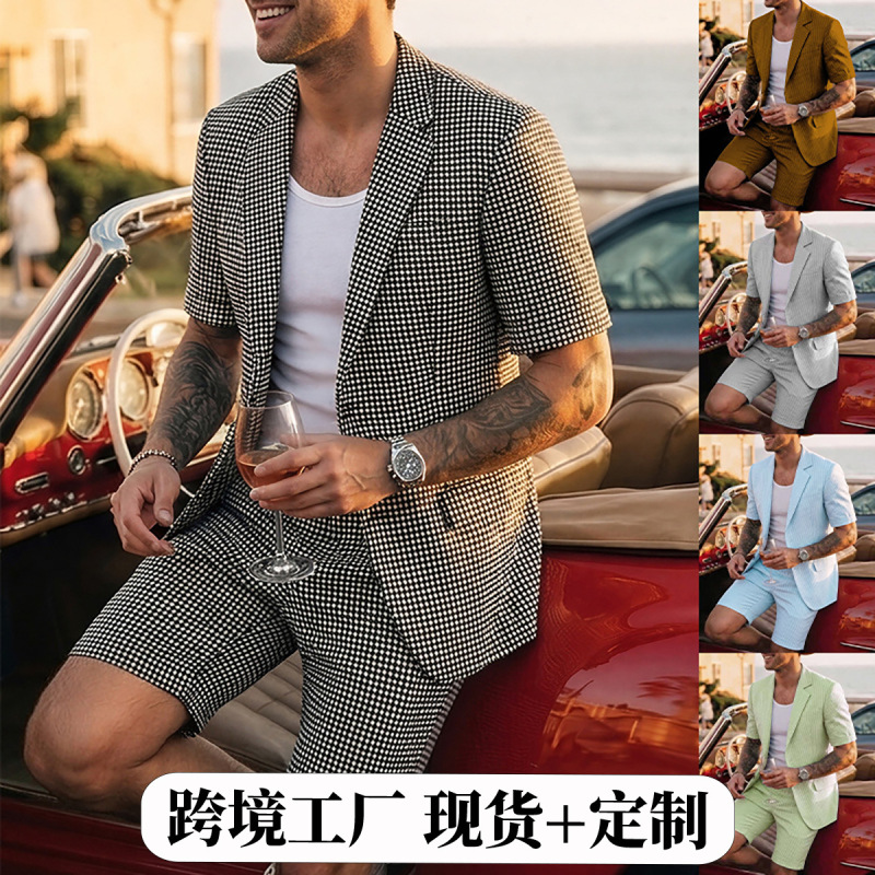 2026 Foreign Trade Cross-Border European and American British Style Men's Plaid Slim-Fit Business Dinner Casual Suit Set 250404 2026 Foreign Trade Cross-Border European and American British Style Men's Plaid Slim-Fit Business Dinner Casual Suit Set 250404