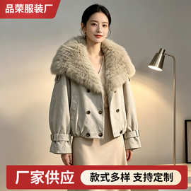 翻领仿狐狸毛外套女冬季年轻款牛仔夹克派克服休闲宽松短款风衣