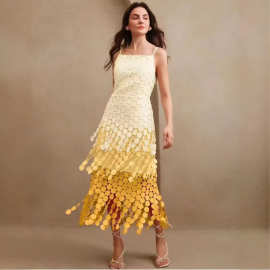 撞色圆点蕾丝裙2025秋冬宴会设计感流苏时尚气质吊带连衣裙长裙潮