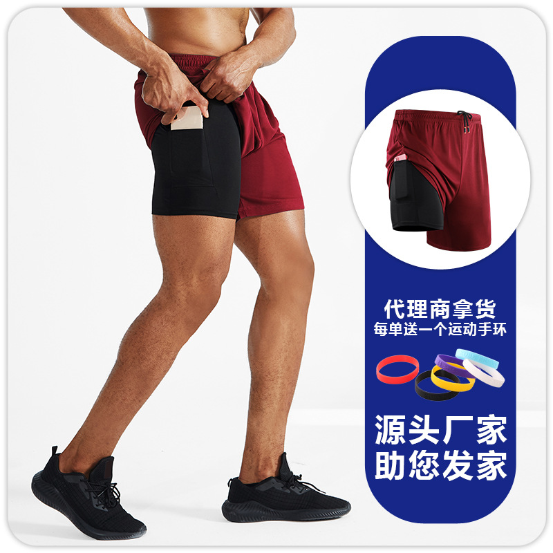 Pantalones cortos deportivos de baloncesto estilo americano, pantalones cortos deportivos de secado rápido para hombre de talla grande, pantalones deportivos elásticos dos en uno, pantalones cortos de entrenamiento para correr.