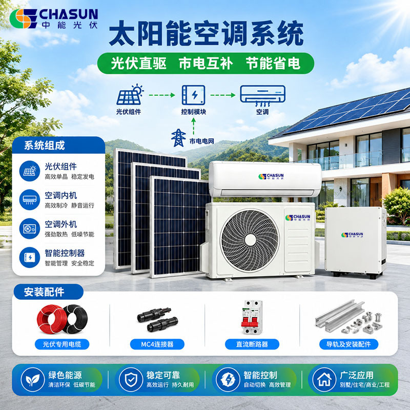 Cross-border solar-powered air conditioner, Rwanda export model, for home and commercial use, off-grid photovoltaic DC energy-saving cooling equipment