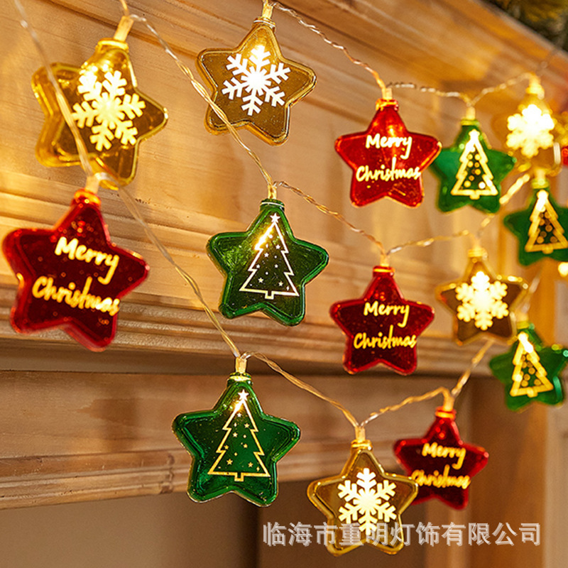 Transfronterizos LED de Navidad lámpara de estrella galvanizada colgante decoración de árbol de Navidad atmósfera impresión de lámpara de color