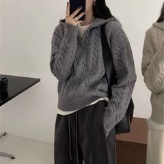 レトロなデザイン感麻花プルオーバーニット女性秋冬新作韓国系ファスナーカジュアル長袖プルオーバー