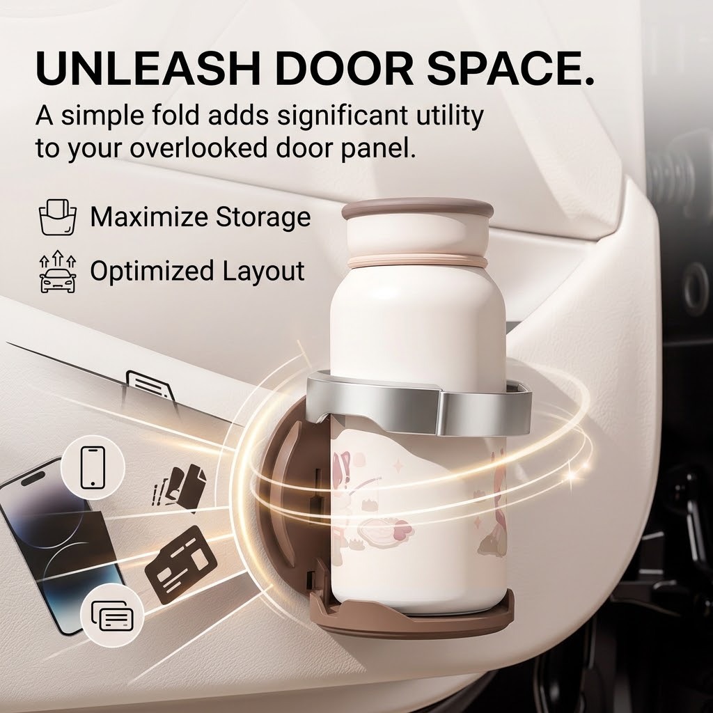 Car door cup holder, in-car storage organizer, foldable cup holder, multi-functional cup tray, fixed storage bracket, portable