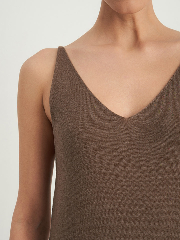 Bộ đầm dài kèm áo cardigan dệt kim dài tay nữ — Màu cà phê đậm, Màu hồng, Màu trắng, Màu xám chi tiết 131