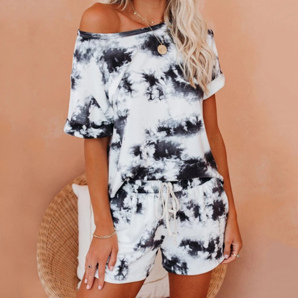 summer new round neck tie-dye short-sleeved casual set NSJR59633