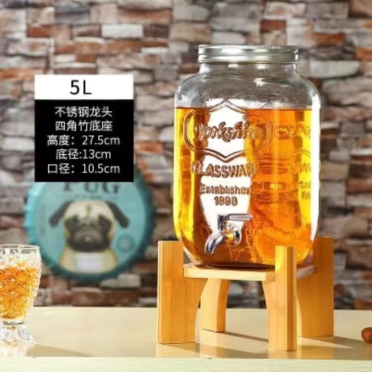 Entrega de 48 horas en nombre de la botella de vino de vidrio para el hogar con grifo, botella de agua fría, barril de bebidas propias, barril de cerveza, contenido de té de frutas