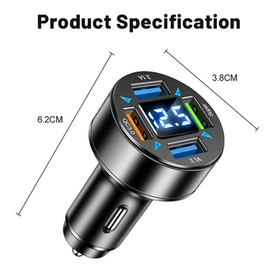Mobil şarj cihazları: charging cigarette lighter car digital - opp-bag-digital-display-four-super-fast-charge-4usb