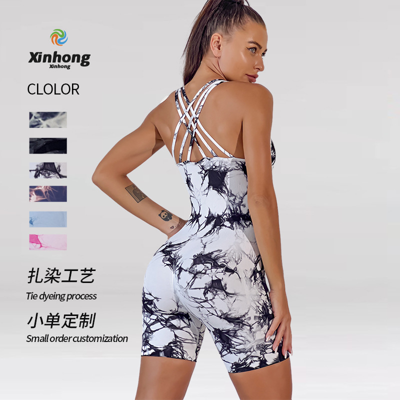 Europa y América tie-dyed apretado yoga mono deportes al aire libre fitness corsé correr estiramiento cadera levantamiento yoga ropa para mujeres