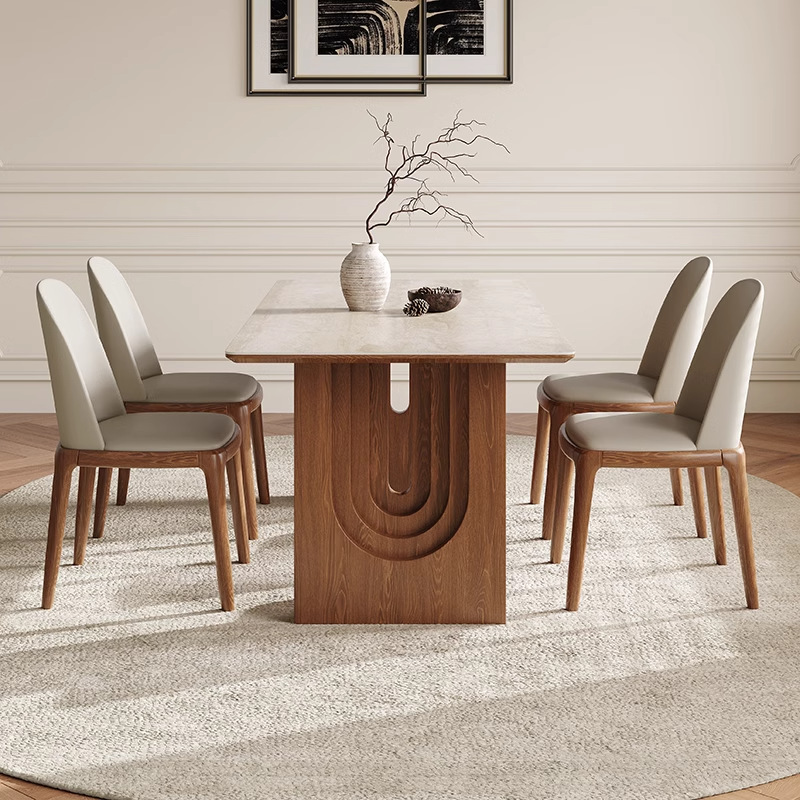 Mesa y silla de comedor de estilo medieval, sala de estar, mesa de comedor rectangular de madera maciza, diseño de piedra de piedra de la cueva de importación francesa