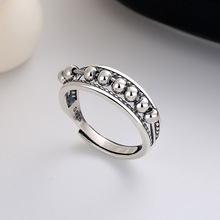 雅泰恒s925纯银复古韩版简约几何型链珠戒指时尚百搭开口食指环