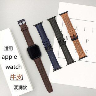 For applewatch Apple Leather Watch with Men's and Women's iwatch10/s9/8/se/2/3 Hole Strap