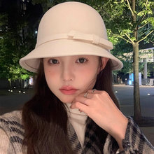 秋冬季小香风羊毛渔夫帽法式复古赫本风蝴蝶结气质名媛帽子