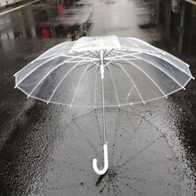 新品升级款16骨透明伞弯勾自动长柄伞抗风加固白色纤维骨架耐用雨