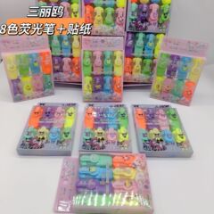 Cute Sanrio Fluorescent Pens 8-Pack Student Large Capacity Colored Pens Journal Bold Translucent Soft Tip Markers