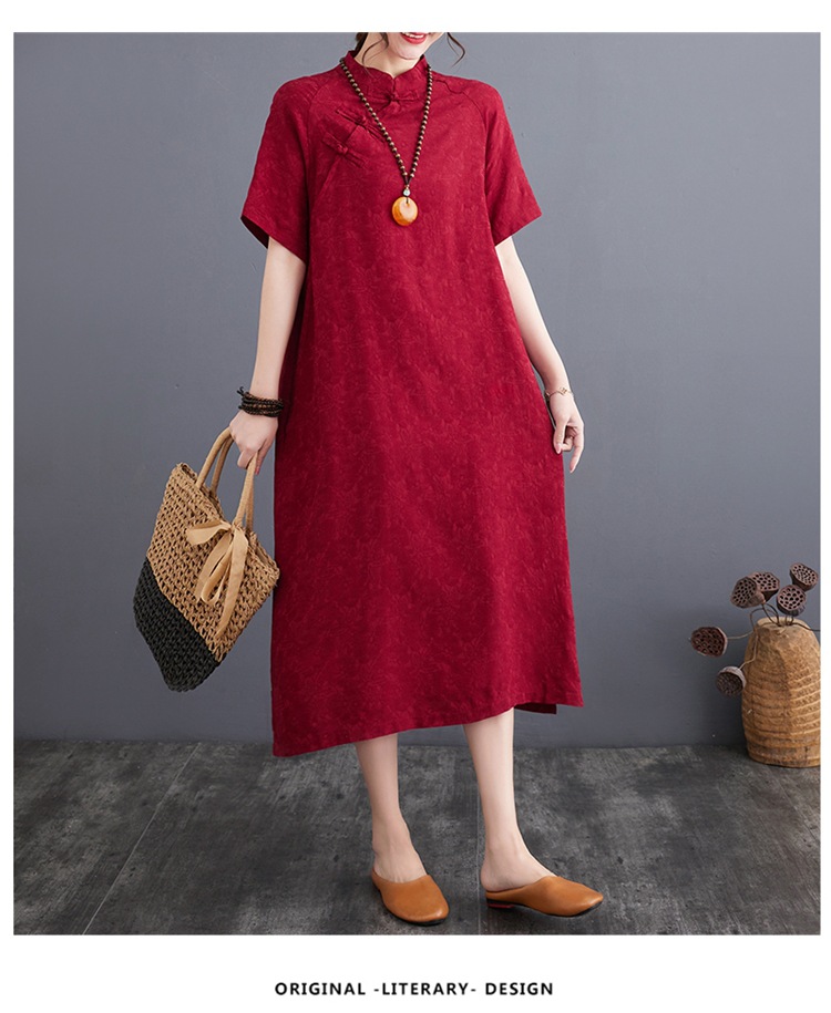 Plus-size Linen Muslim Dress With Button-up Detail And Vintage Style_voghion.com