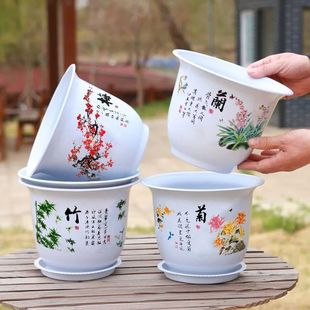 Buy One Get Four High-End Imitation Ceramic Plastic Flower Pots, Large Durable Resin Flower Pots, Thickened Version