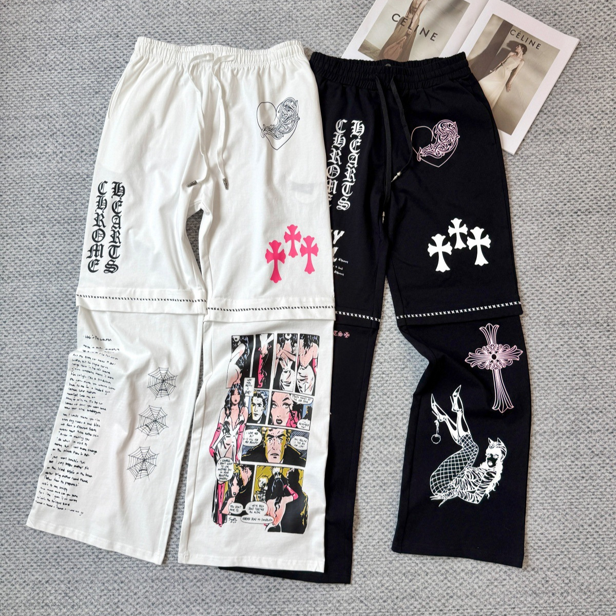 Correct Version 25Ss New Ch Crow Comic Pants Nanyou Double-Sided Printed Straight Street Fashion Brand Sports Pants for Women