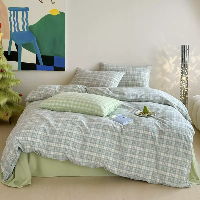 新款无印风多巴胺色织全棉水洗棉四件套四季通用纯棉床上用品