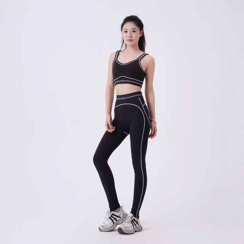 Alo European and American Cross-Border Yoga High-Quality Fabric High-Waisted Elastic Drawstring High-Elasticity Breathable Pilates Sports Set
