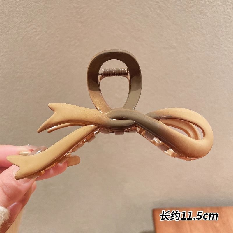 气质珍珠发饰咖色鲨鱼夹清新蝴蝶结抓夹气质优雅发卡百搭头饰发夹|undefined
