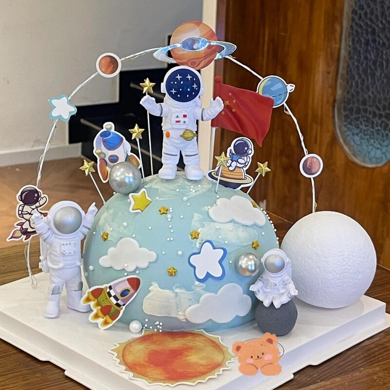 宇航员蛋糕装饰太空航空员月球灯摆件儿童男孩生日烘焙装扮插件|undefined
