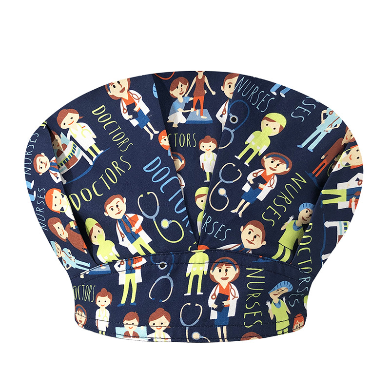 Sombrero de enfermera mujer chef cocinando cocina a prueba de aceite a prueba de humo pérdida de cabello sombrero esponjoso sombrero impreso puntera sombrero de trabajo ajuste elástico