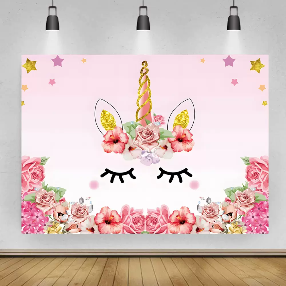 外贸摄影背景独角兽卡通主题儿童生日派对会场布置摄影拍照背景布