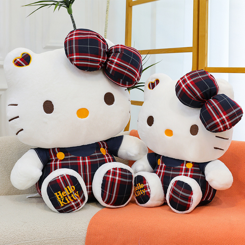 クリエイティブチェック柄スカート猫人形キャンパスハローキティぬいぐるみキャッチャーマシン人形かわいい人形外国貿易卸売|undefined