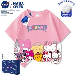 NASA 子供用プリン犬漫画半袖 Tシャツ 2025 新しい女の子夏服中型と大型子供用半袖かわいいトップス