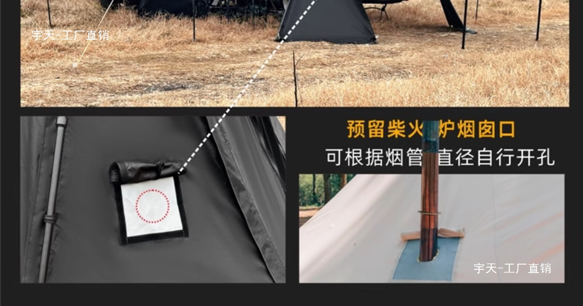 Jensen Outdoor Blackened Car Side Tent Black Rubber Canopy Tent Aluminum Side Tent Off-road Awning Camping Room Car Yutian