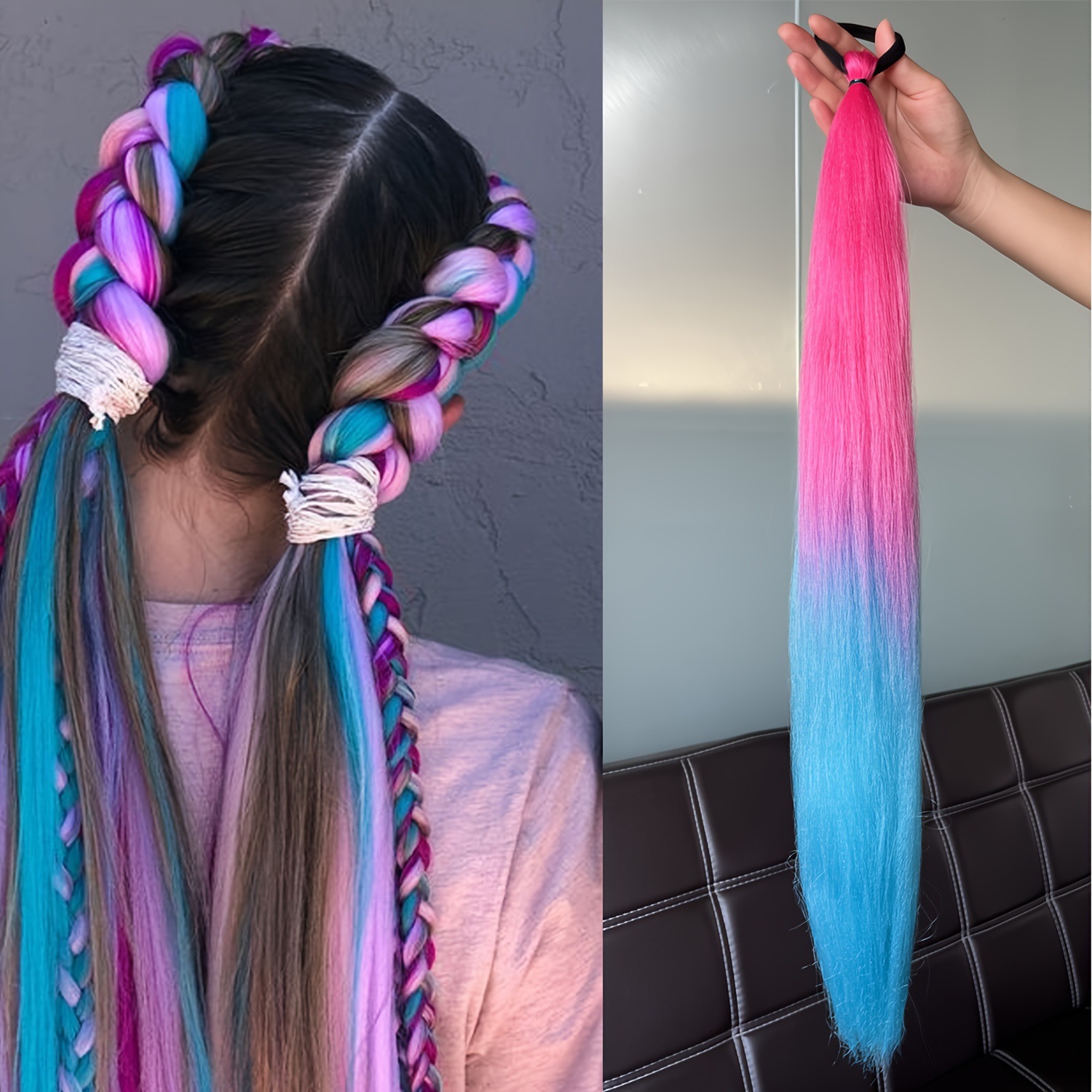 2 piezas de paquete de niños niñas pelucas de cola de caballo elásticas de boxeo trenzas de cuerda elástica de color trenzas de cabello extensiones de pelo