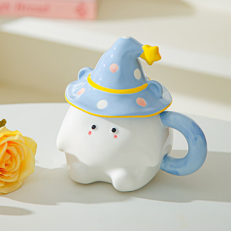 Dibujado a mano encantador cartón de dibujos animados tazas de cerámica creativas estudiantes con tazas de agua cubiertas para regalos de cumpleaños de chicas tazas de regalo