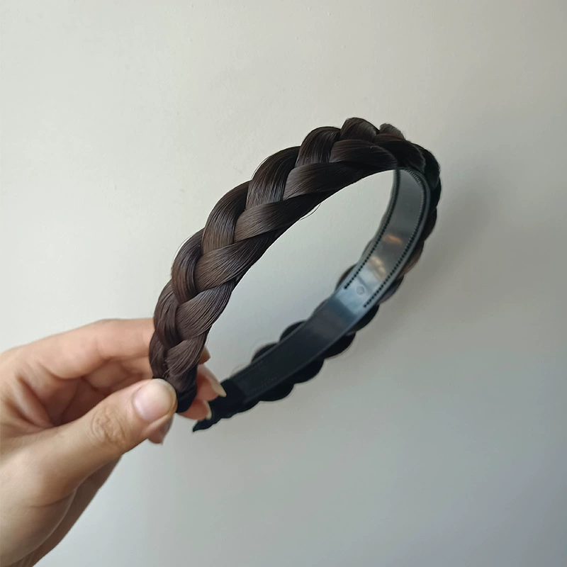 handmade wig headband with pigtail, scalloped hair accessory, matte silk, Ø≈15 cm