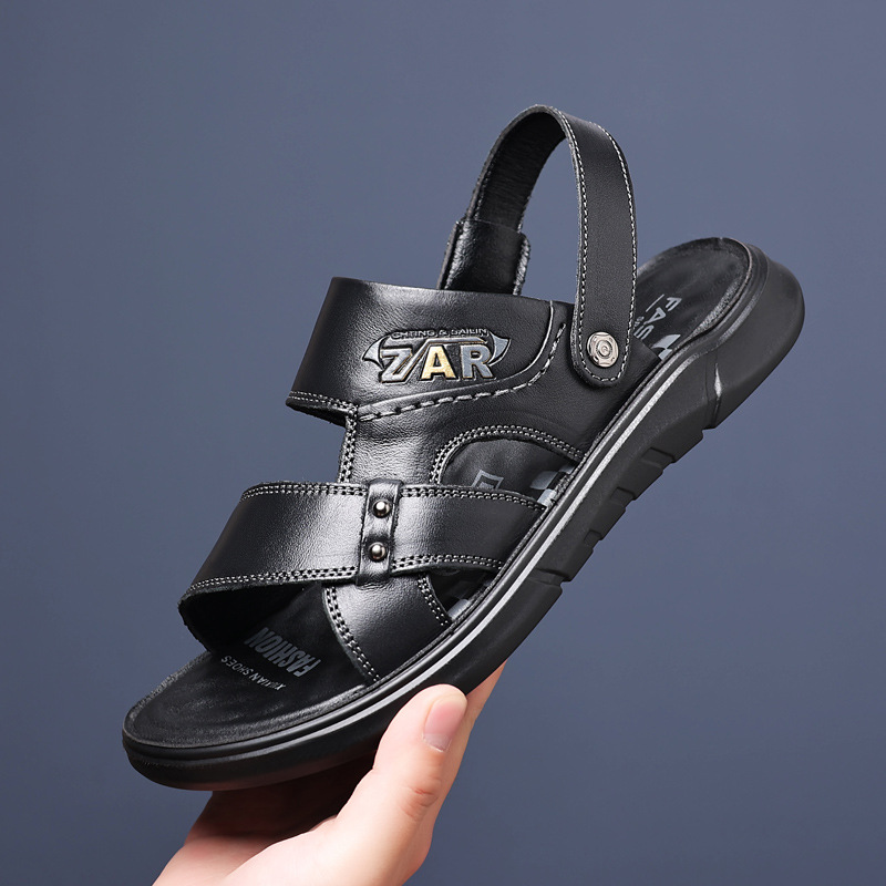 Primera capa de piel de vaca verano sandalias de los hombres de cuero genuino de los hombres zapatos de playa casuales papá zapatillas de cuero transpirable zapatos de los hombres suaves