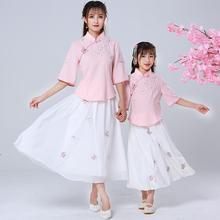新款改良汉服亲子装夏装复古中国风夏季仙女唐装母女装连衣裙套装