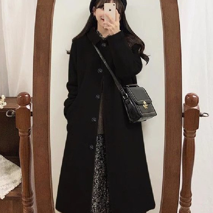 呢子大衣女赫本风秋冬2025新款小个子韩系高级感加厚黑色毛呢外套|undefined