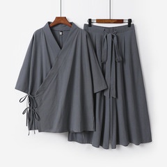 中国風紳士服仏教新中国風リネンスーツメンズ唐スーツ古代風漢服ローブジャケット綿とリネンの 2 点セット