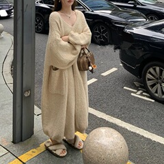 跨境法式气质针织套装女秋冬新款背心连衣裙＋开衫两件套批发现货