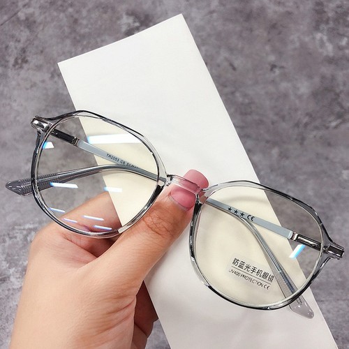 Sunglasses with Asymmetrical Round Frames, 2053 Model, Transparent Optical Frame, Blue Light Protection, Perfect for Natural Makeup and Street Photography
